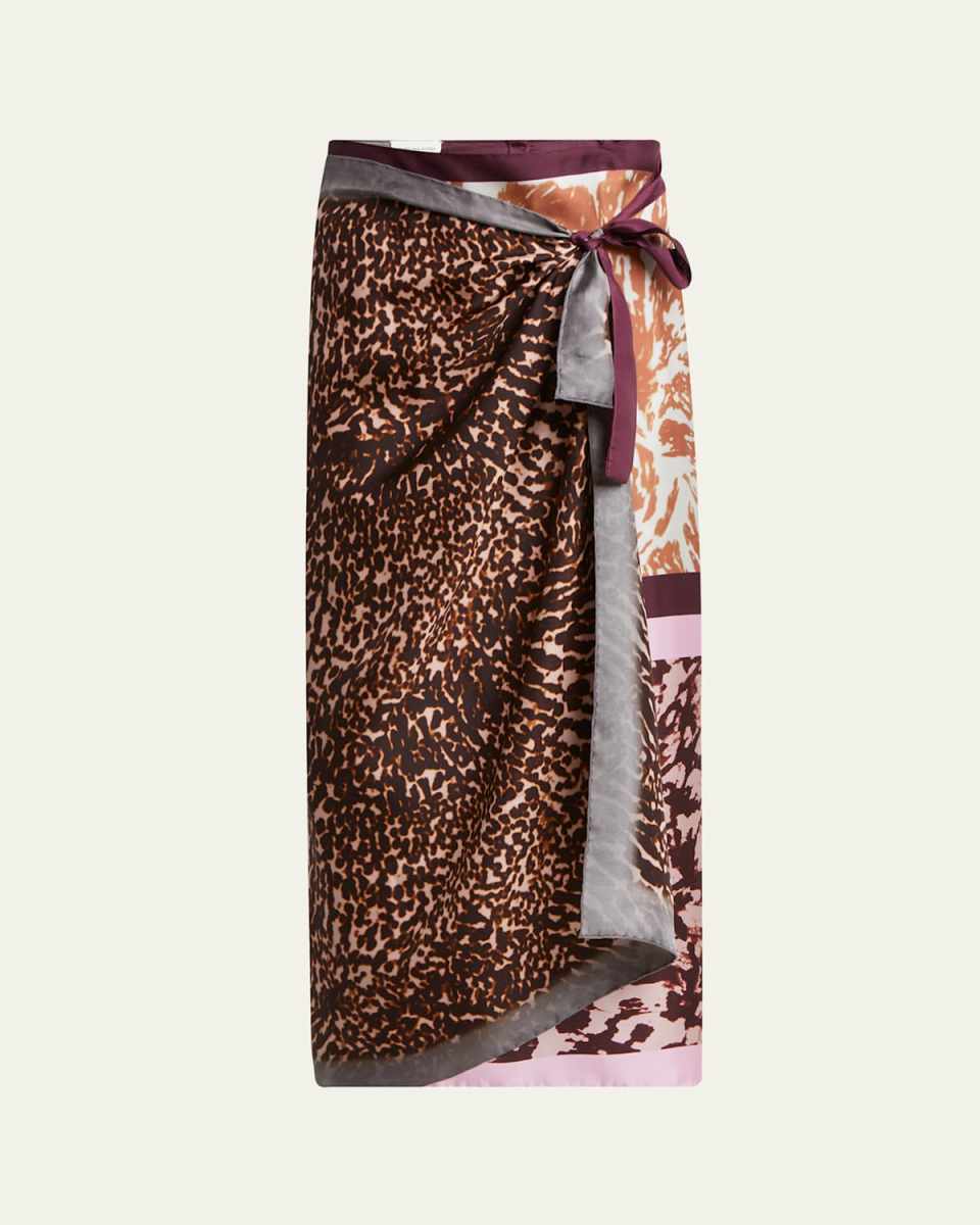 Printed Silk Midi Wrap Skirt